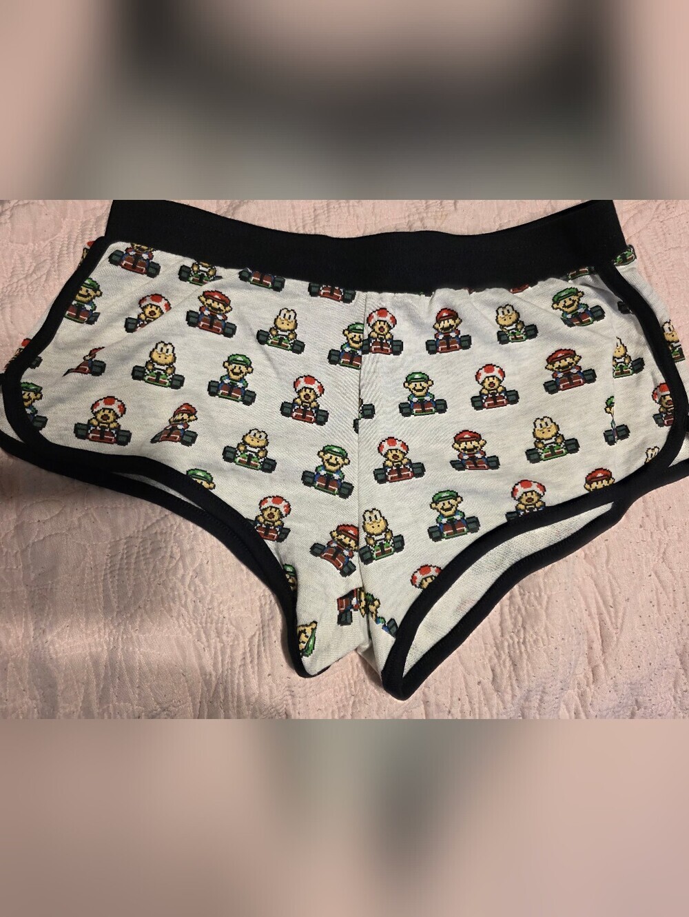 Women's Printed Super Mario Shorts - White with Black Trim